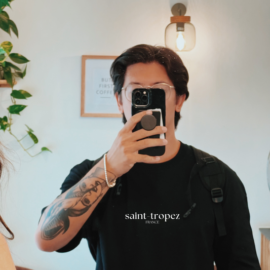 Saint-Tropez France Oversized Beach T-Shirt Noir