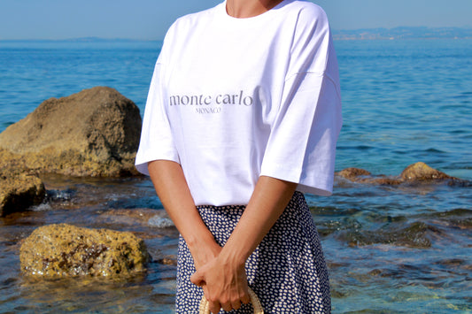 Monte Carlo Monaco Oversized Beach T-Shirt Blanc