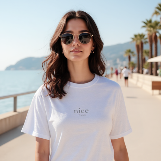 Nice France Oversized Beach T-Shirt Blanc