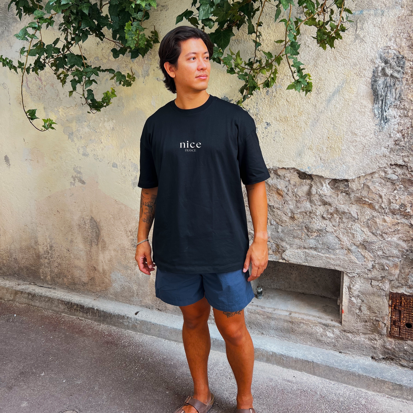 Nice France Oversized Beach T-Shirt Noir