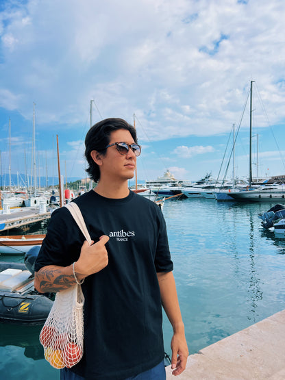 Antibes France Oversized Beach T-Shirt Noir